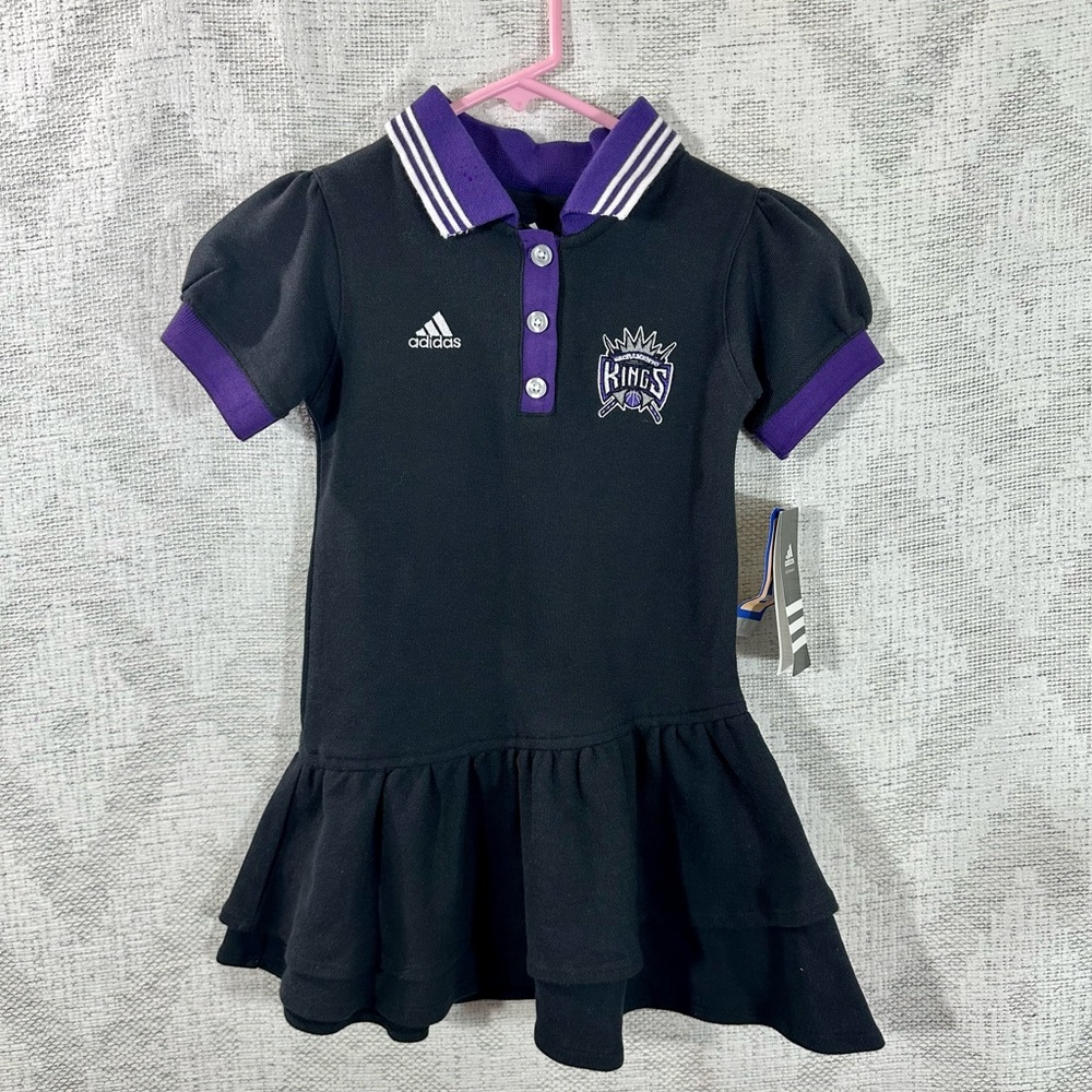 NWT Kids Adidas Kings black tiered skirt polo dress size M 5/6